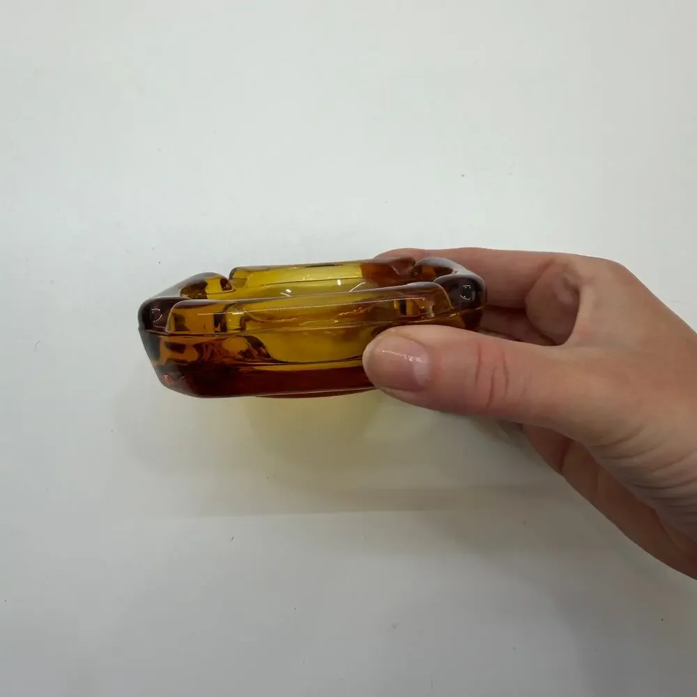 Vintage Amber Glass Ashtray MCM Mid Century